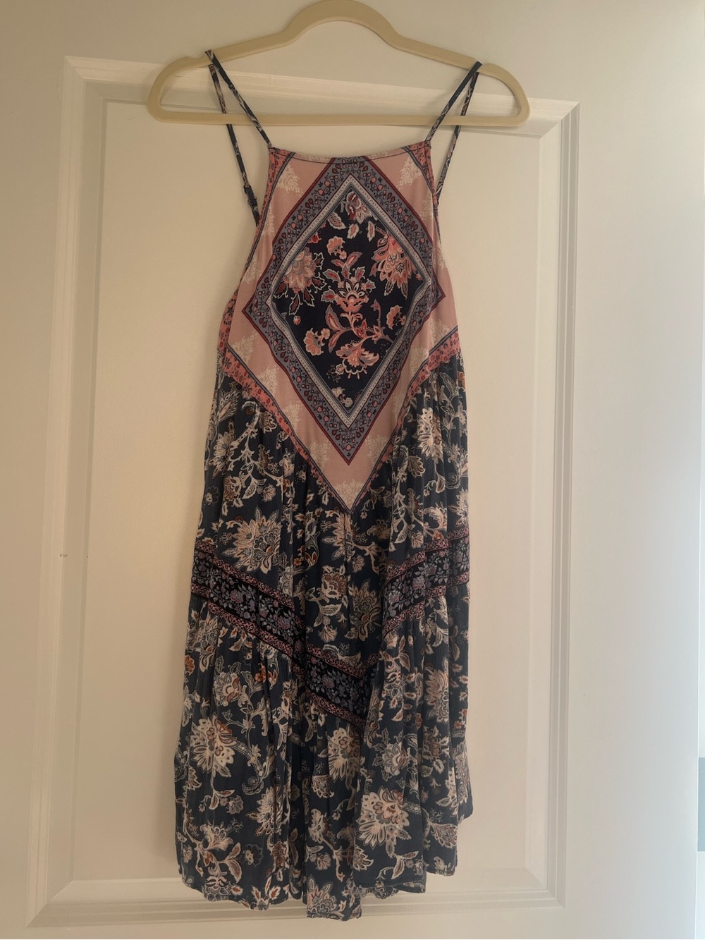 American Eagle Outfitters Navy and Pink Floral Spaghetti-Strap Mini Dress